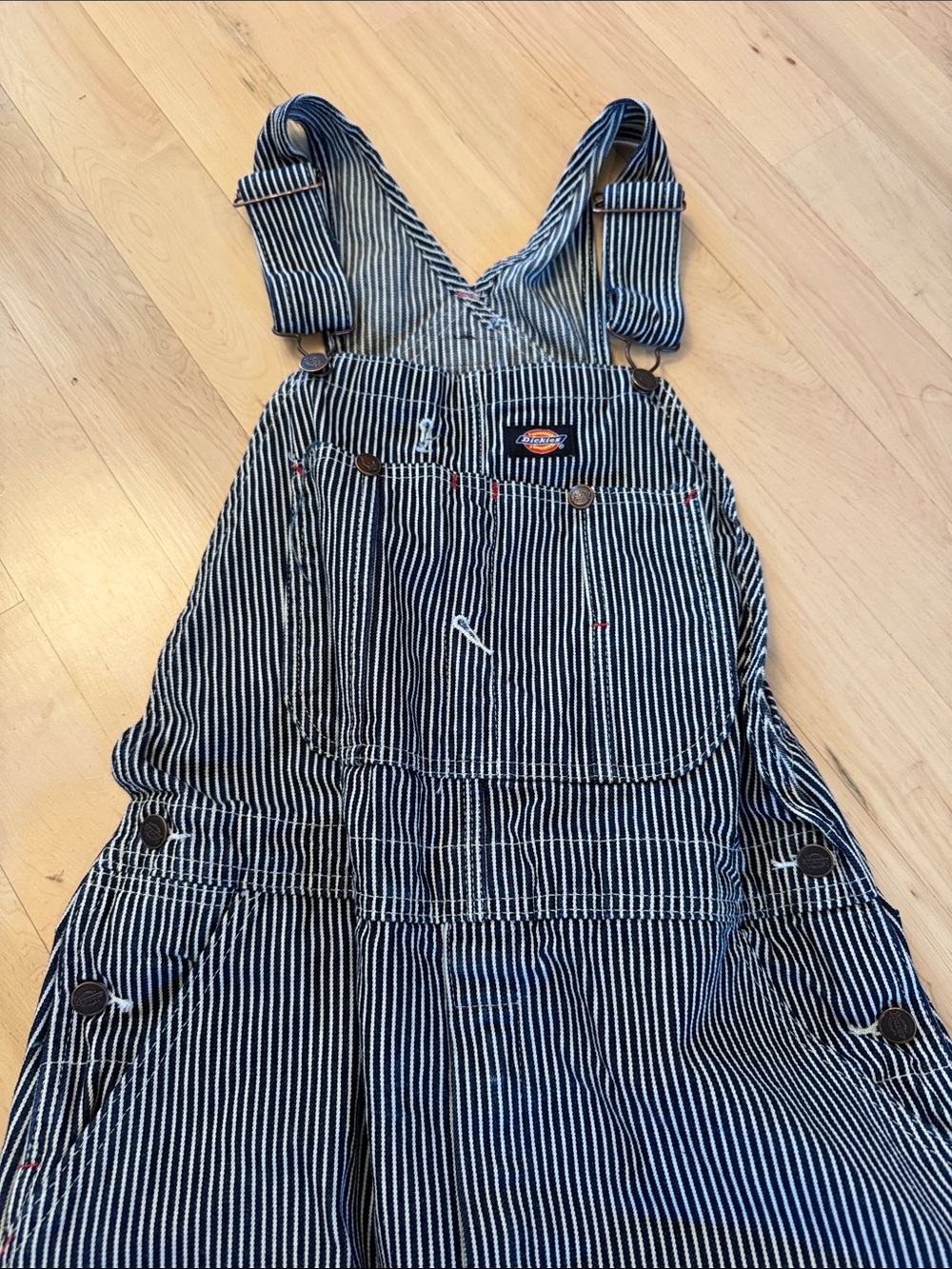 Dickies Hickory Stripe Overalls White Blue Striped Denim Bib Conductor-Workwear - Picture 3 of 5